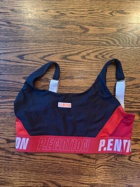 P.E Nation Black, Red & White Logo Elastic Sports Bra